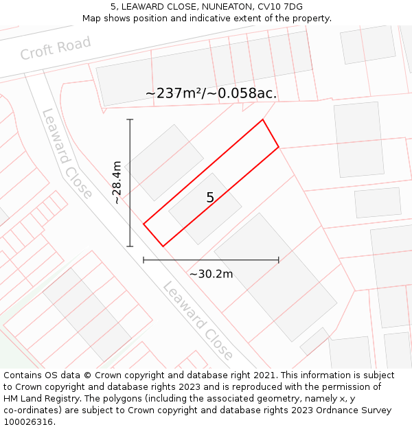 5, LEAWARD CLOSE, NUNEATON, CV10 7DG: Plot and title map