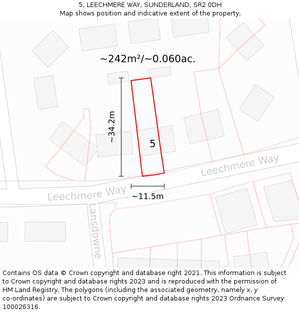 5, LEECHMERE WAY, SUNDERLAND, SR2 0DH: Plot and title map