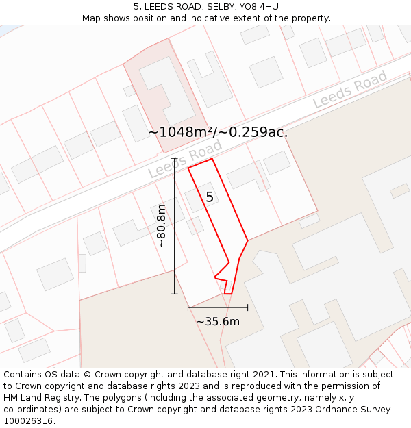 5, LEEDS ROAD, SELBY, YO8 4HU: Plot and title map