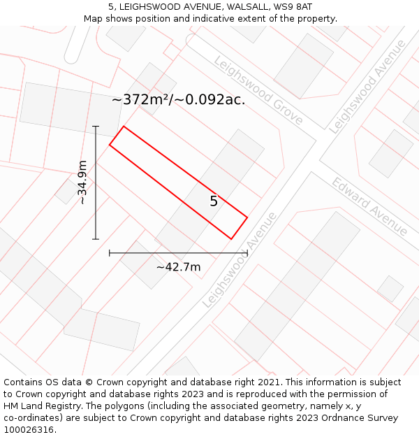 5, LEIGHSWOOD AVENUE, WALSALL, WS9 8AT: Plot and title map