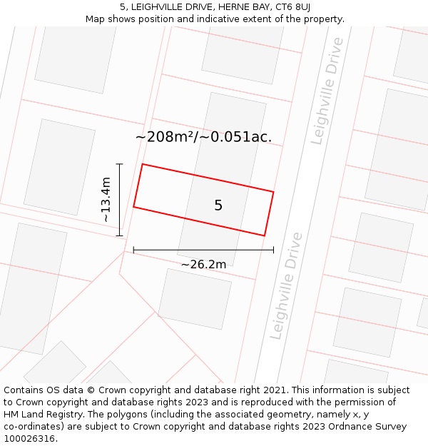 5, LEIGHVILLE DRIVE, HERNE BAY, CT6 8UJ: Plot and title map