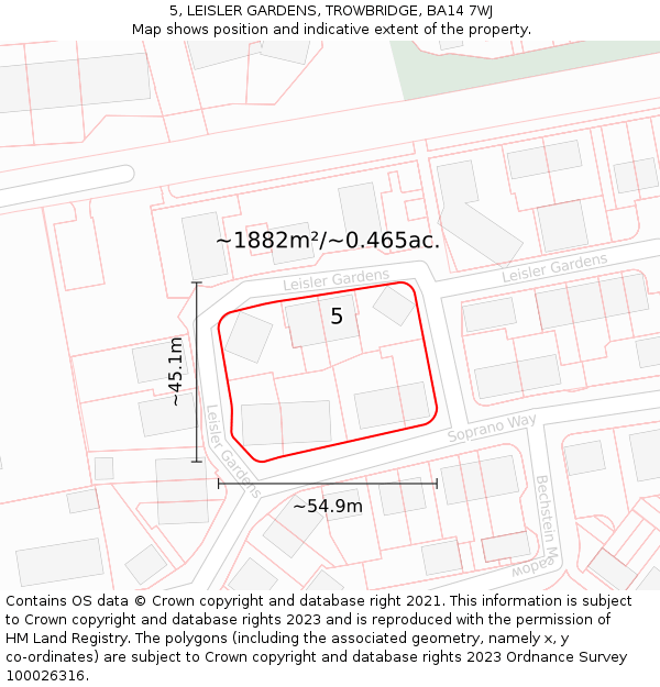 5, LEISLER GARDENS, TROWBRIDGE, BA14 7WJ: Plot and title map