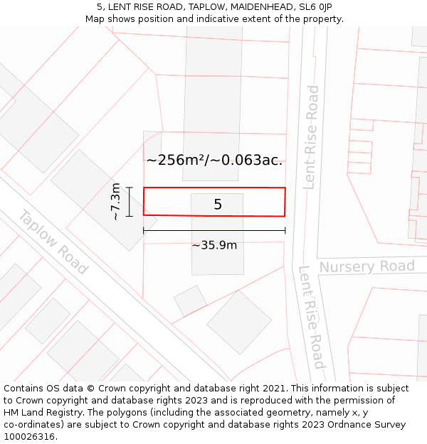 5, LENT RISE ROAD, TAPLOW, MAIDENHEAD, SL6 0JP: Plot and title map