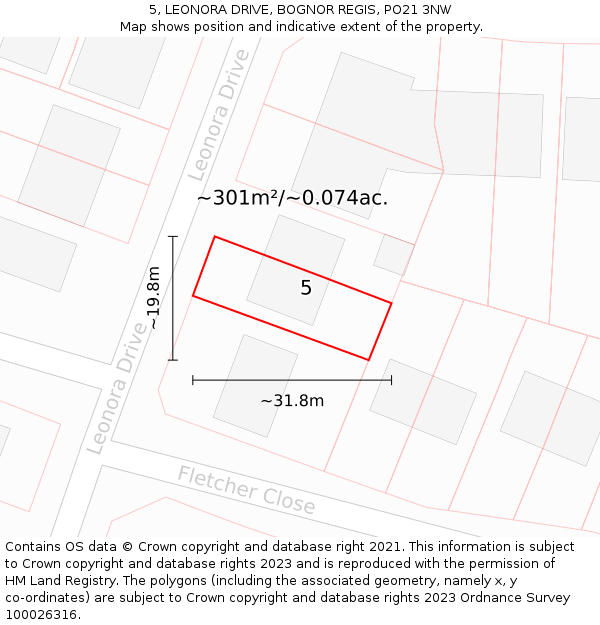 5, LEONORA DRIVE, BOGNOR REGIS, PO21 3NW: Plot and title map