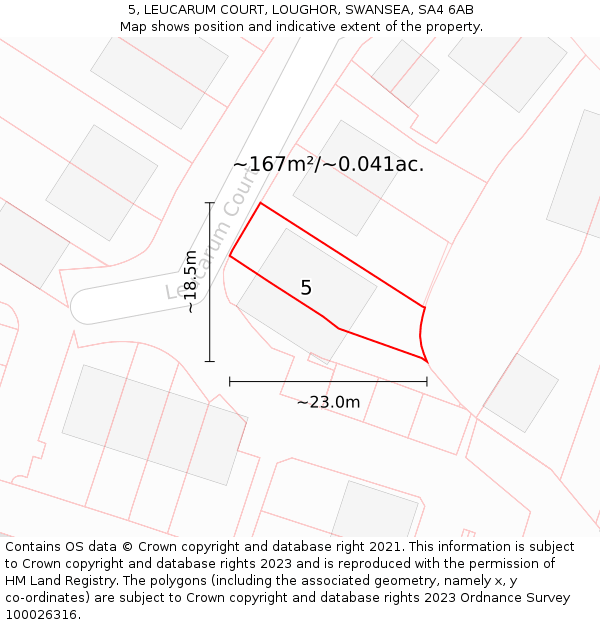 5, LEUCARUM COURT, LOUGHOR, SWANSEA, SA4 6AB: Plot and title map