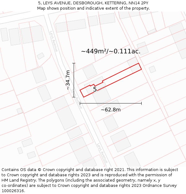 5, LEYS AVENUE, DESBOROUGH, KETTERING, NN14 2PY: Plot and title map