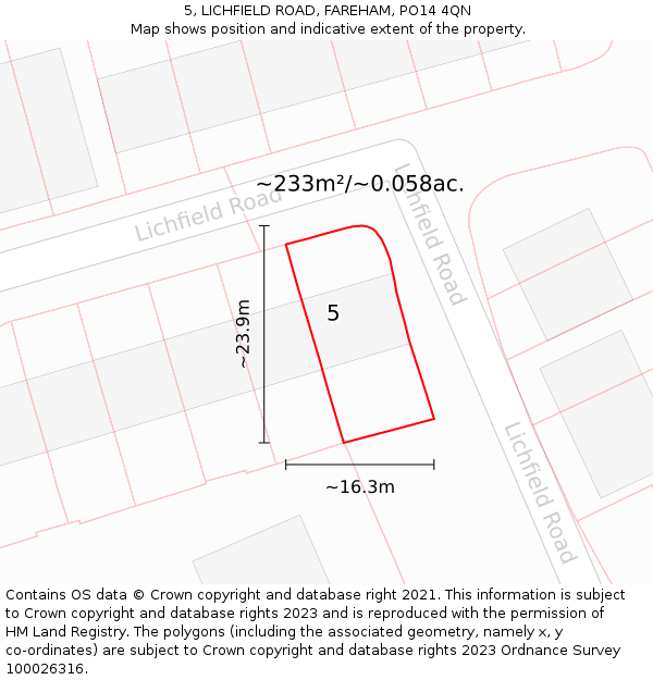 5, LICHFIELD ROAD, FAREHAM, PO14 4QN: Plot and title map