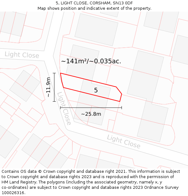 5, LIGHT CLOSE, CORSHAM, SN13 0DF: Plot and title map