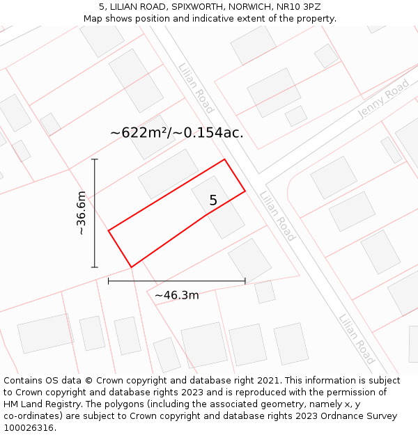 5, LILIAN ROAD, SPIXWORTH, NORWICH, NR10 3PZ: Plot and title map