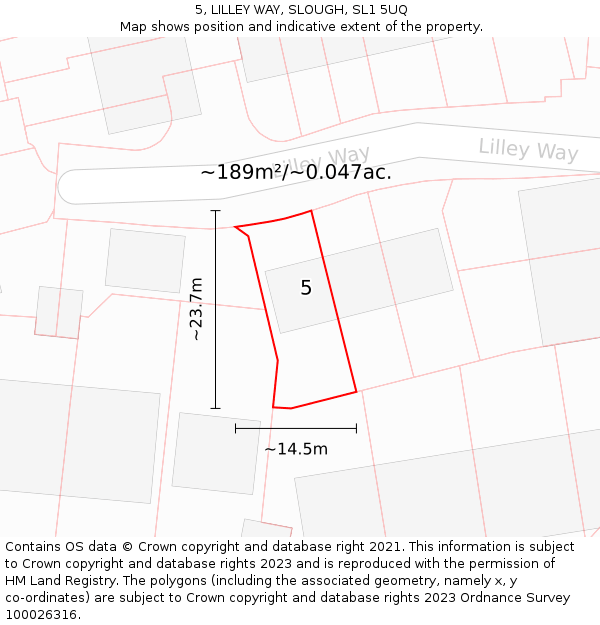 5, LILLEY WAY, SLOUGH, SL1 5UQ: Plot and title map