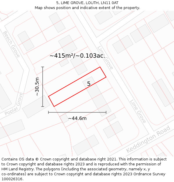 5, LIME GROVE, LOUTH, LN11 0AT: Plot and title map