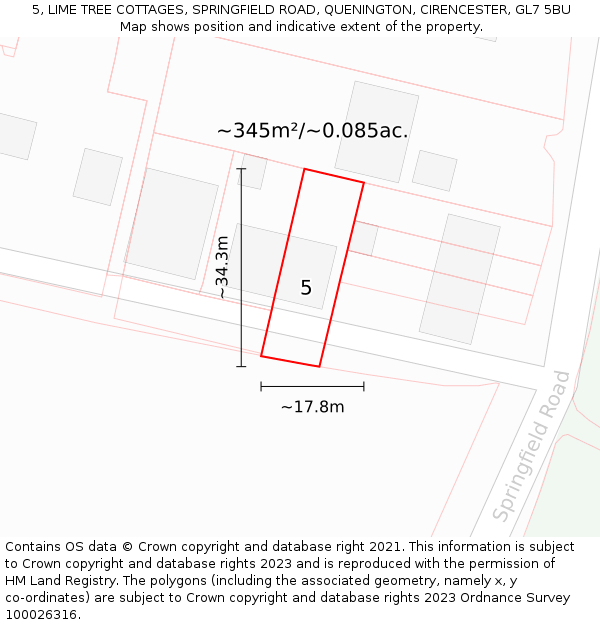 5, LIME TREE COTTAGES, SPRINGFIELD ROAD, QUENINGTON, CIRENCESTER, GL7 5BU: Plot and title map