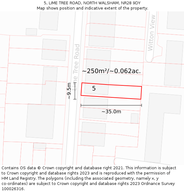 5, LIME TREE ROAD, NORTH WALSHAM, NR28 9DY: Plot and title map
