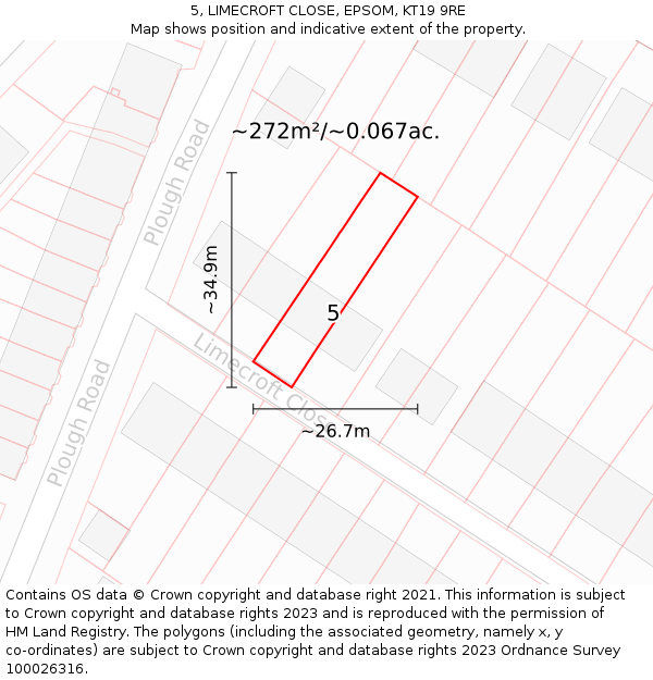 5, LIMECROFT CLOSE, EPSOM, KT19 9RE: Plot and title map
