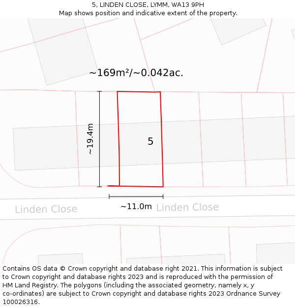 5, LINDEN CLOSE, LYMM, WA13 9PH: Plot and title map