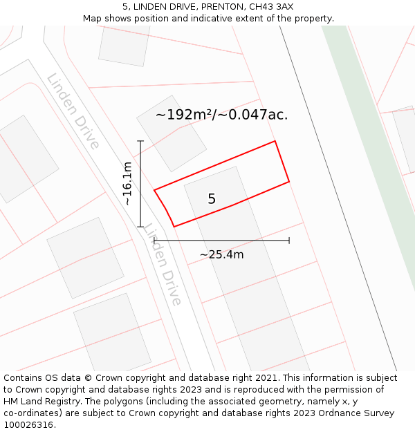 5, LINDEN DRIVE, PRENTON, CH43 3AX: Plot and title map