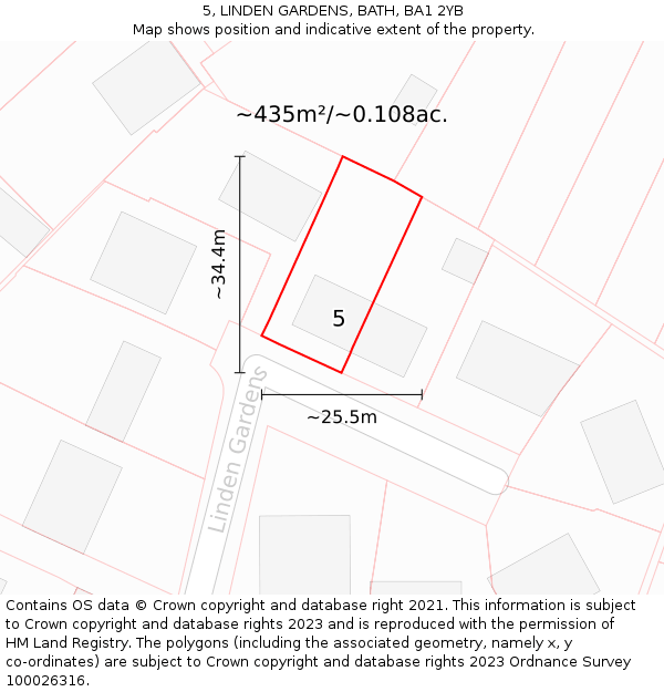 5, LINDEN GARDENS, BATH, BA1 2YB: Plot and title map