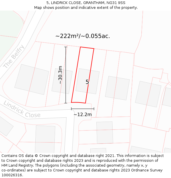 5, LINDRICK CLOSE, GRANTHAM, NG31 9SS: Plot and title map