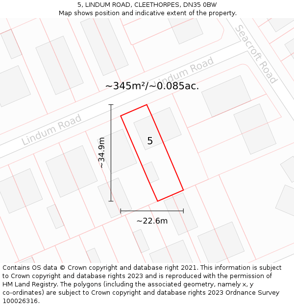 5, LINDUM ROAD, CLEETHORPES, DN35 0BW: Plot and title map