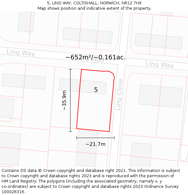5, LING WAY, COLTISHALL, NORWICH, NR12 7HX: Plot and title map