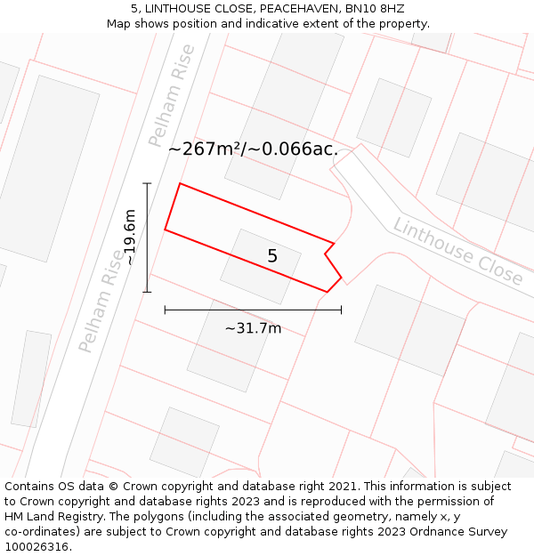 5, LINTHOUSE CLOSE, PEACEHAVEN, BN10 8HZ: Plot and title map