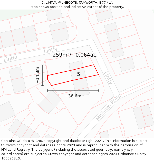 5, LINTLY, WILNECOTE, TAMWORTH, B77 4LN: Plot and title map