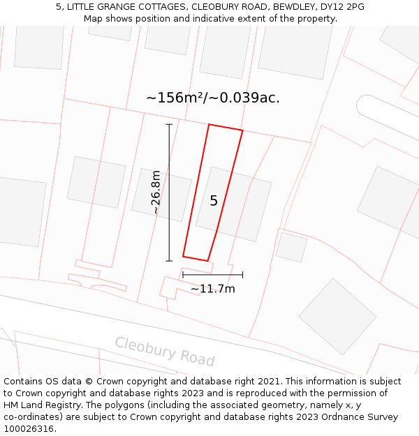 5, LITTLE GRANGE COTTAGES, CLEOBURY ROAD, BEWDLEY, DY12 2PG: Plot and title map