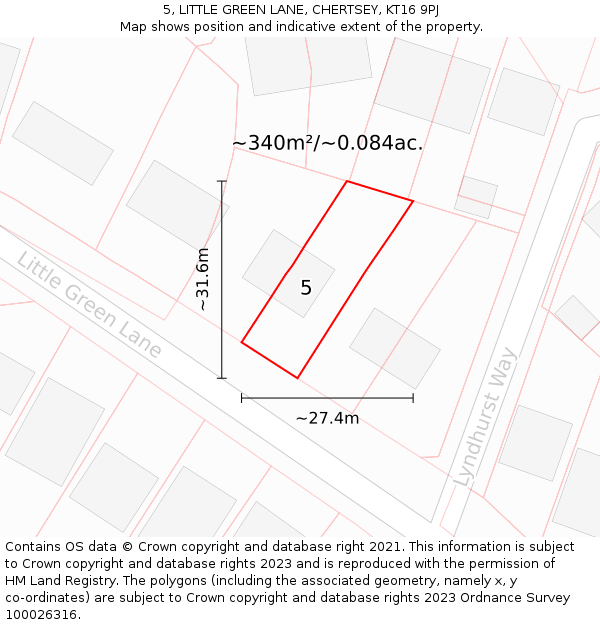 5, LITTLE GREEN LANE, CHERTSEY, KT16 9PJ: Plot and title map