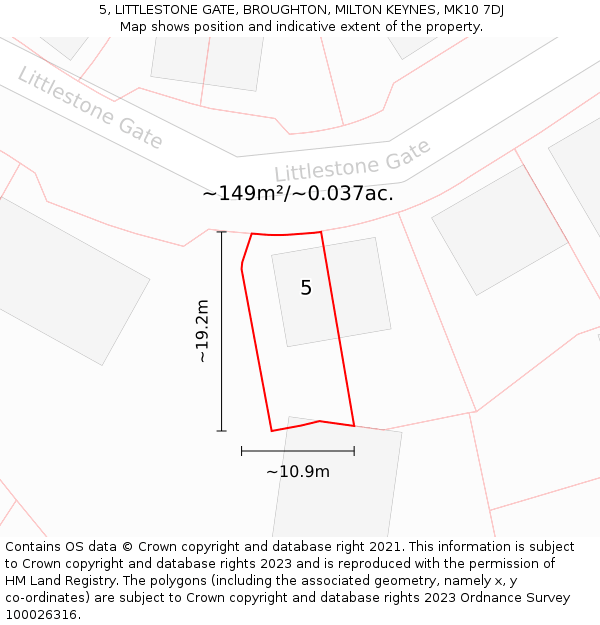 5, LITTLESTONE GATE, BROUGHTON, MILTON KEYNES, MK10 7DJ: Plot and title map