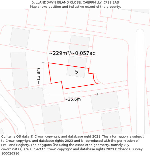 5, LLANDDWYN ISLAND CLOSE, CAERPHILLY, CF83 2AS: Plot and title map