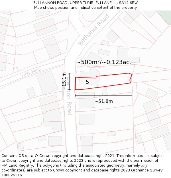 5, LLANNON ROAD, UPPER TUMBLE, LLANELLI, SA14 6BW: Plot and title map