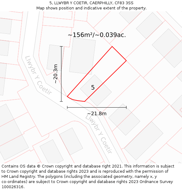 5, LLWYBR Y COETIR, CAERPHILLY, CF83 3SS: Plot and title map