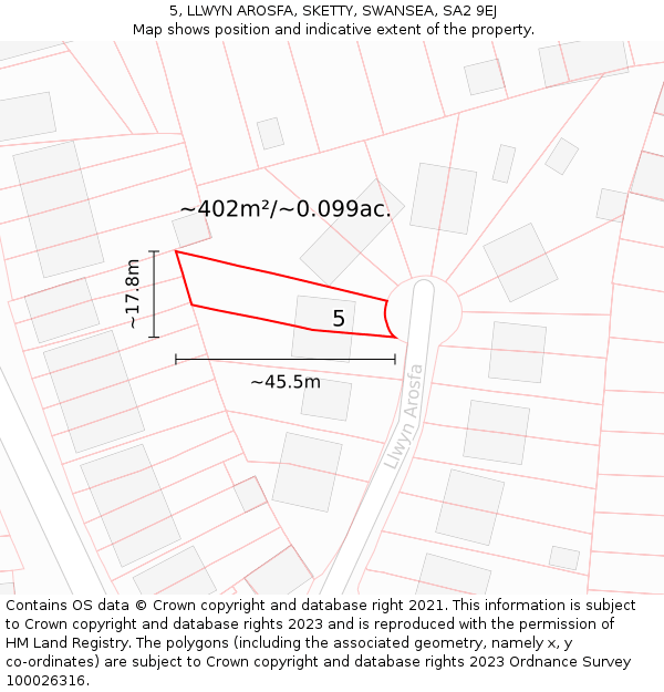 5, LLWYN AROSFA, SKETTY, SWANSEA, SA2 9EJ: Plot and title map