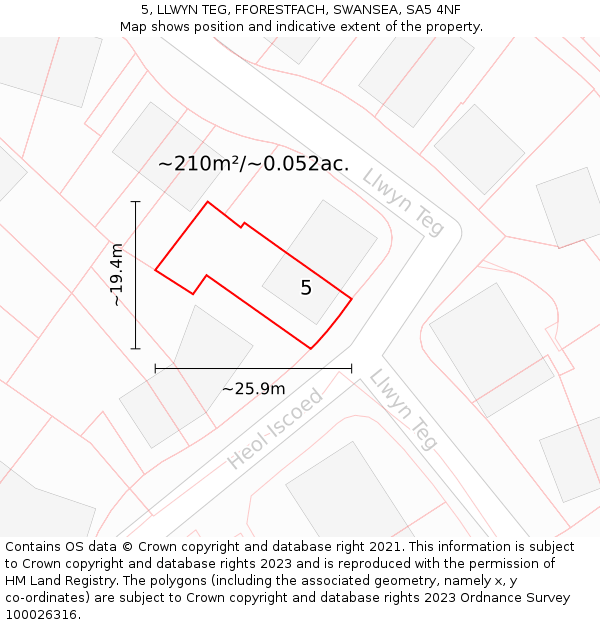 5, LLWYN TEG, FFORESTFACH, SWANSEA, SA5 4NF: Plot and title map