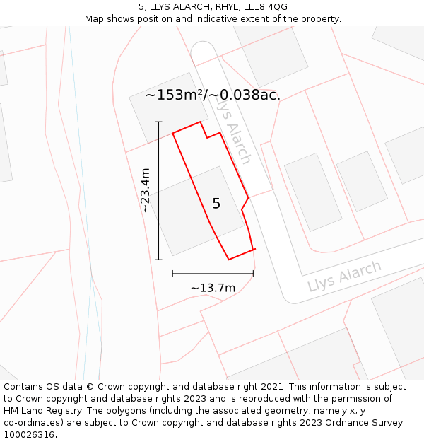 5, LLYS ALARCH, RHYL, LL18 4QG: Plot and title map