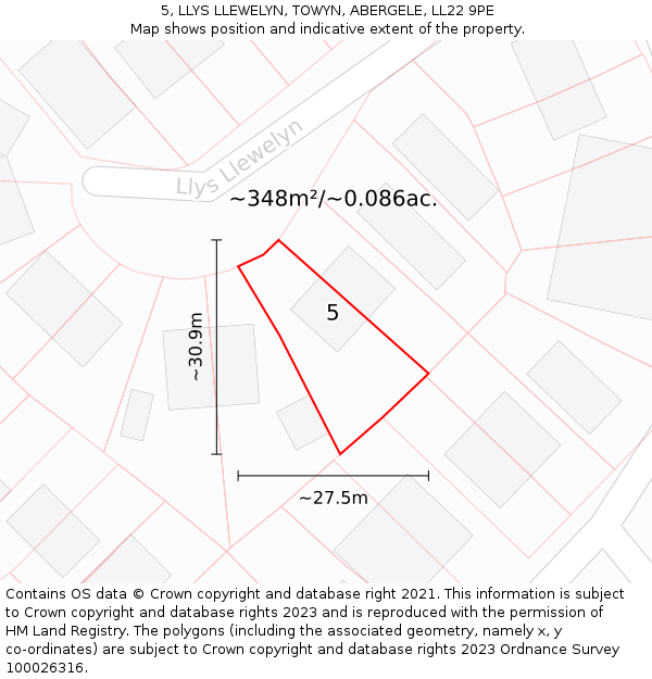 5, LLYS LLEWELYN, TOWYN, ABERGELE, LL22 9PE: Plot and title map