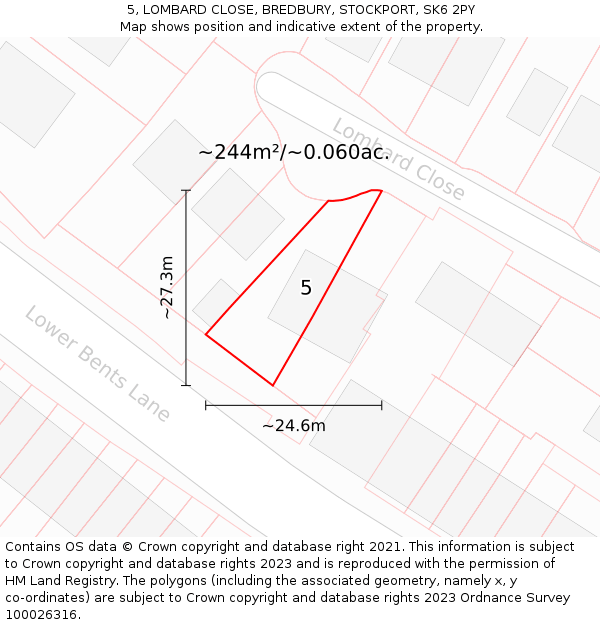 5, LOMBARD CLOSE, BREDBURY, STOCKPORT, SK6 2PY: Plot and title map