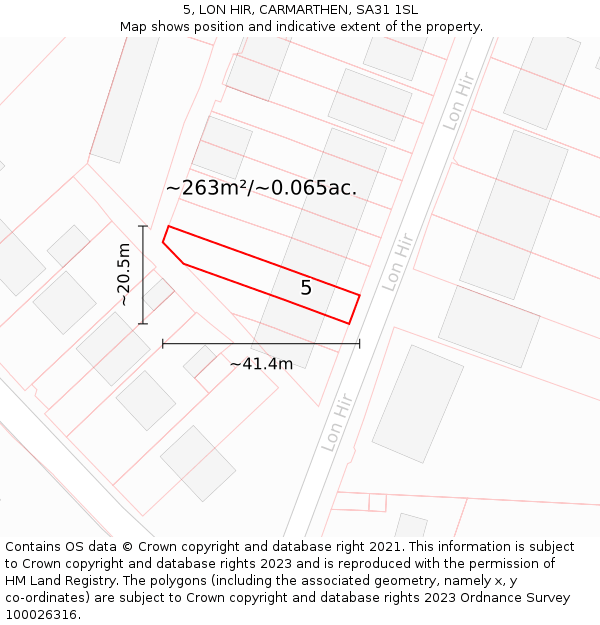 5, LON HIR, CARMARTHEN, SA31 1SL: Plot and title map