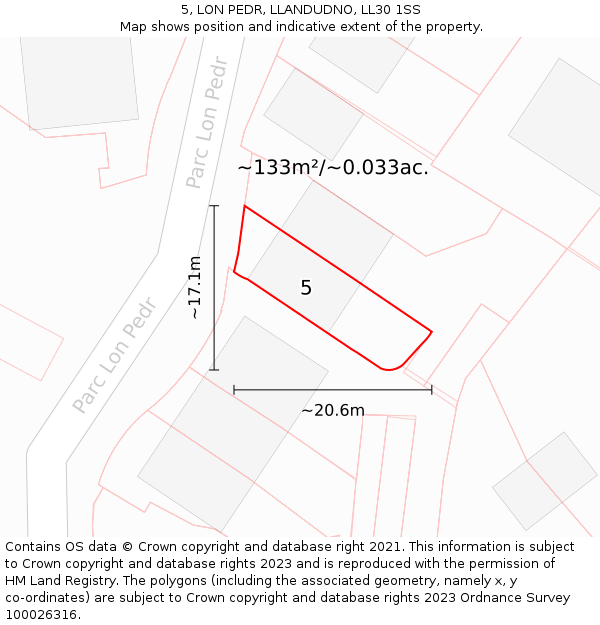 5, LON PEDR, LLANDUDNO, LL30 1SS: Plot and title map