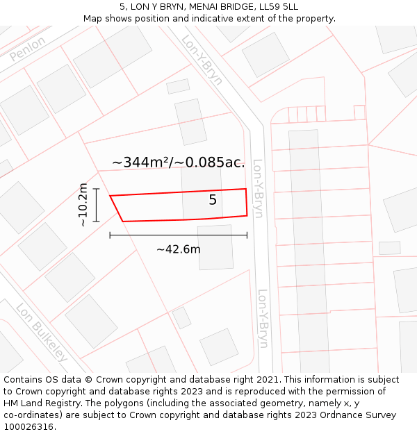 5, LON Y BRYN, MENAI BRIDGE, LL59 5LL: Plot and title map