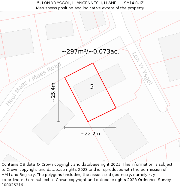 5, LON YR YSGOL, LLANGENNECH, LLANELLI, SA14 8UZ: Plot and title map