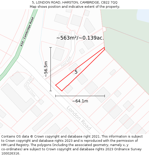 5, LONDON ROAD, HARSTON, CAMBRIDGE, CB22 7QQ: Plot and title map