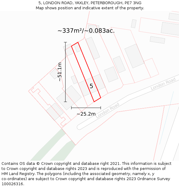 5, LONDON ROAD, YAXLEY, PETERBOROUGH, PE7 3NG: Plot and title map