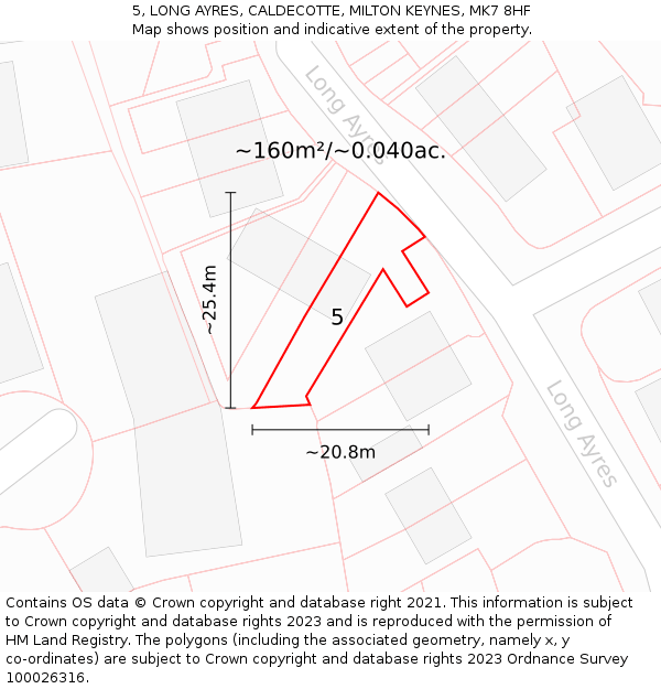 5, LONG AYRES, CALDECOTTE, MILTON KEYNES, MK7 8HF: Plot and title map