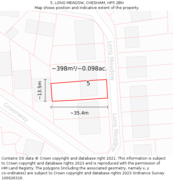 5, LONG MEADOW, CHESHAM, HP5 2BN: Plot and title map