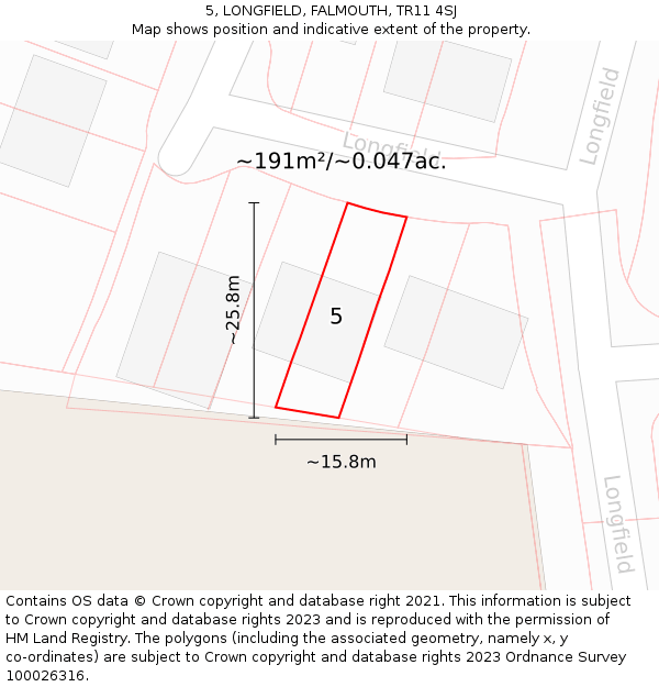 5, LONGFIELD, FALMOUTH, TR11 4SJ: Plot and title map