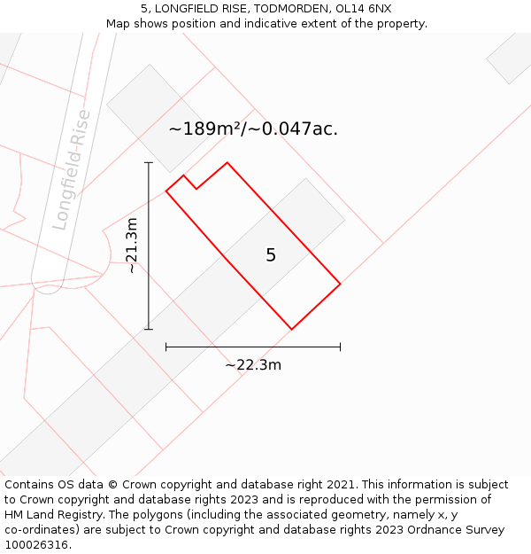 5, LONGFIELD RISE, TODMORDEN, OL14 6NX: Plot and title map