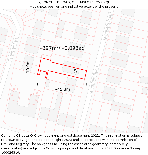 5, LONGFIELD ROAD, CHELMSFORD, CM2 7QH: Plot and title map