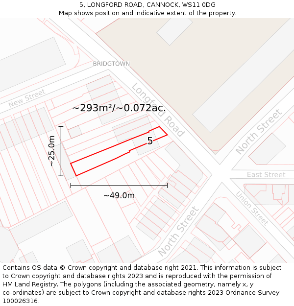 5, LONGFORD ROAD, CANNOCK, WS11 0DG: Plot and title map