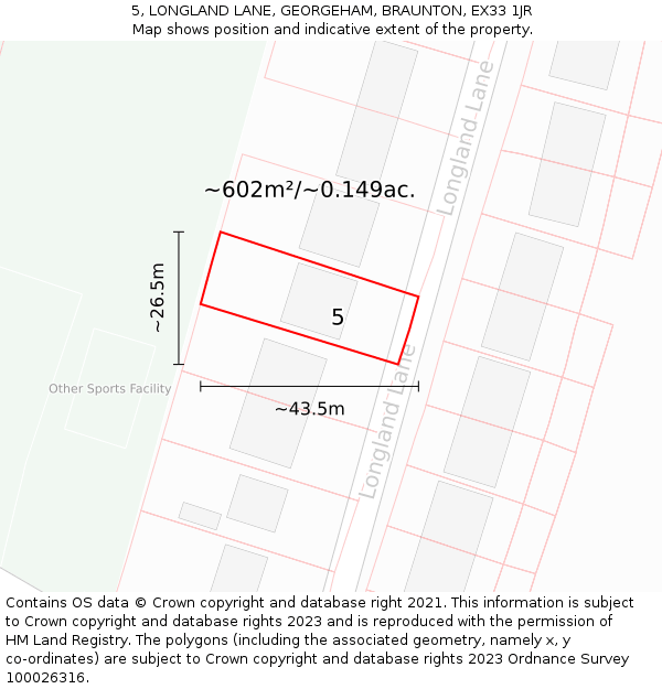 5, LONGLAND LANE, GEORGEHAM, BRAUNTON, EX33 1JR: Plot and title map